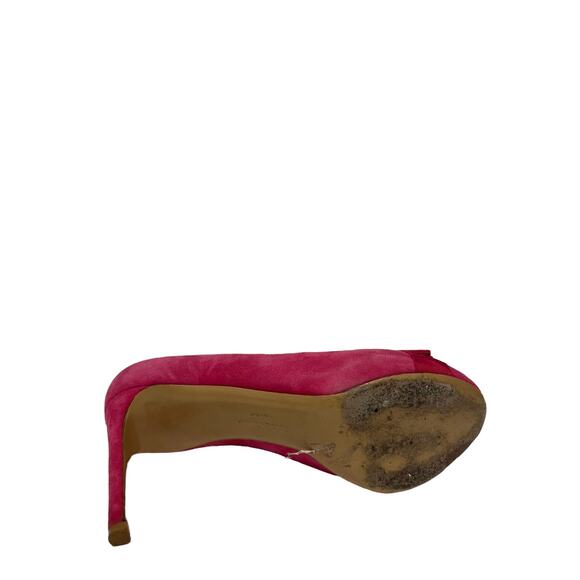 SALVATORE FERRAGAMO Pink Suede Bow Accent Peep Toe Heels Pumps 8 - Picture 8 of 10